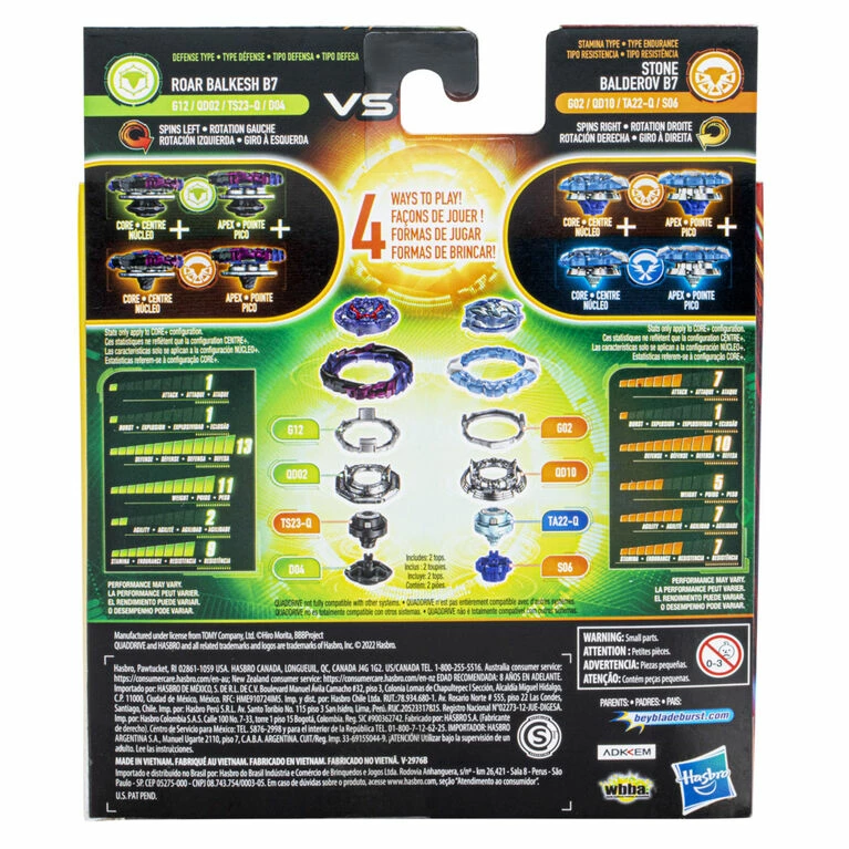 Hasbro Beyblade Burst QuadDrive Roar Balkesh B7 And Stone Balderov B7 Spinning Top Dual Pack - Image 4
