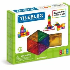 Magformers TileBlox Rainbow 30 Pieces - With Magnetic Activity Board